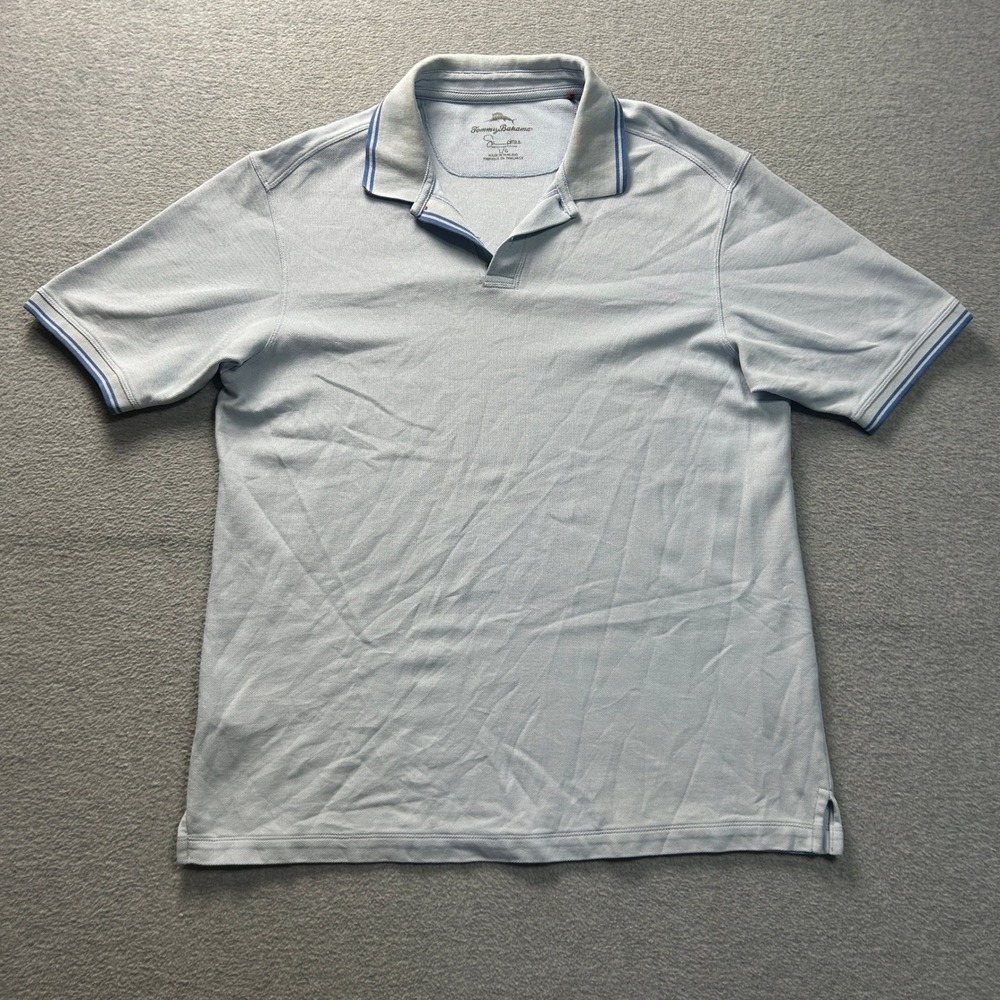 Tommy‎ Bahama Polo Shirt Mens Large Light Blue Performance Golf Resort Marlin